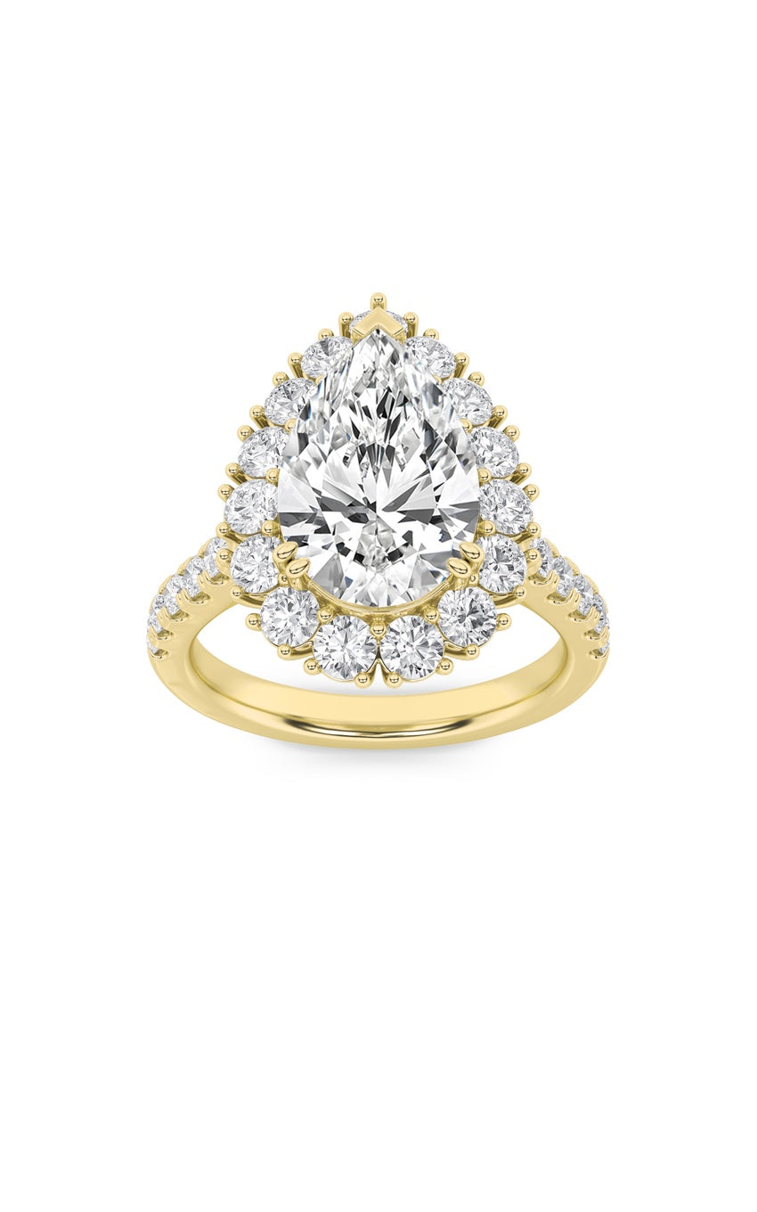 4Cttw Pear Shaped Lab Grown Diamond (F/VS) Bold Classic Engagement Ring in 14K Gold