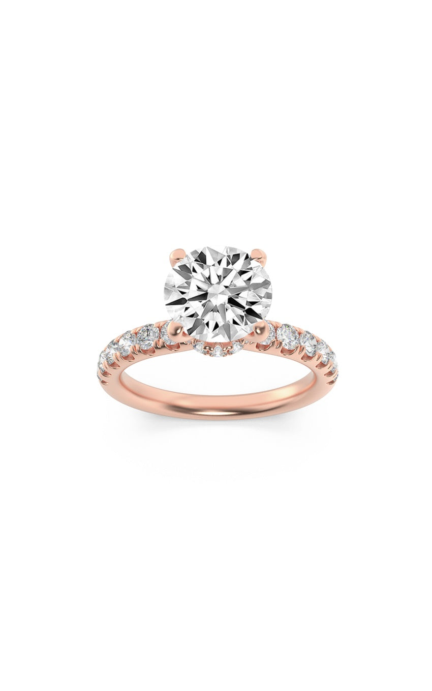 2Cttw Round Shaped Lab Grown Diamond (F/VS) Hidden Halo Accented Ring in 14K Gold