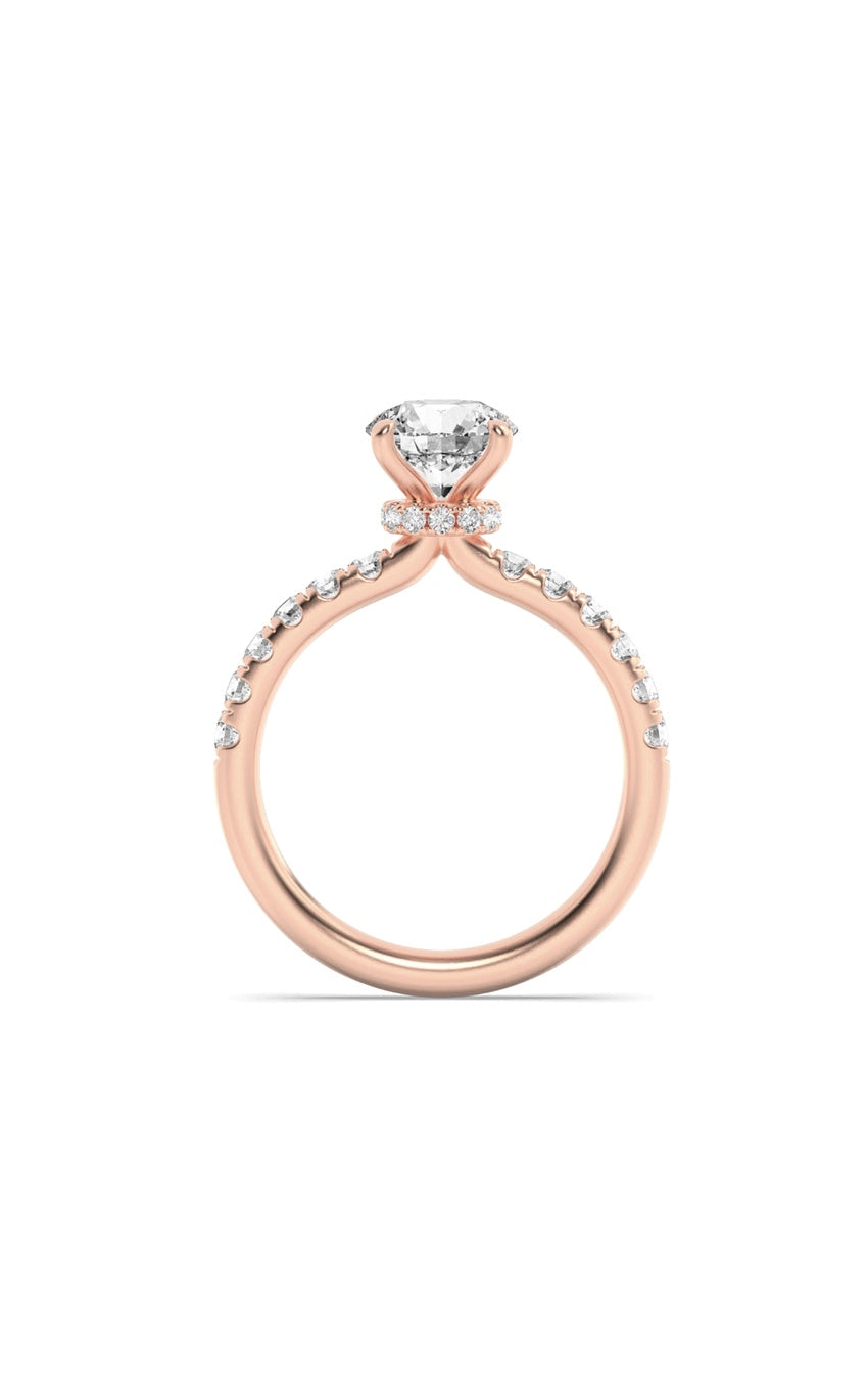 2Cttw Round Shaped Lab Grown Diamond (F/VS) Hidden Halo Accented Ring in 14K Gold