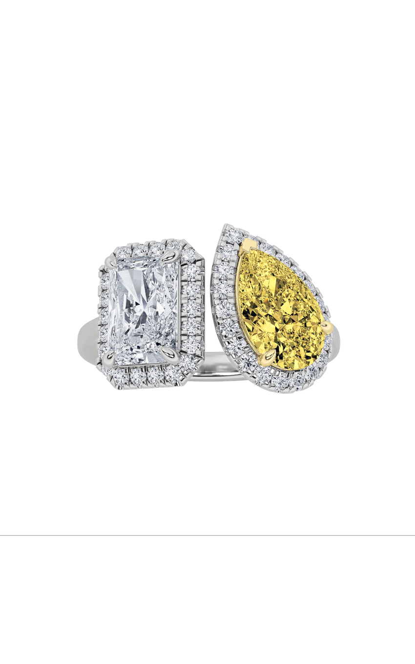 3Cttw Radiant Shaped Lab Grown Diamond (F/VS) Toi et Moi Fashiion Ring in 14K Gold