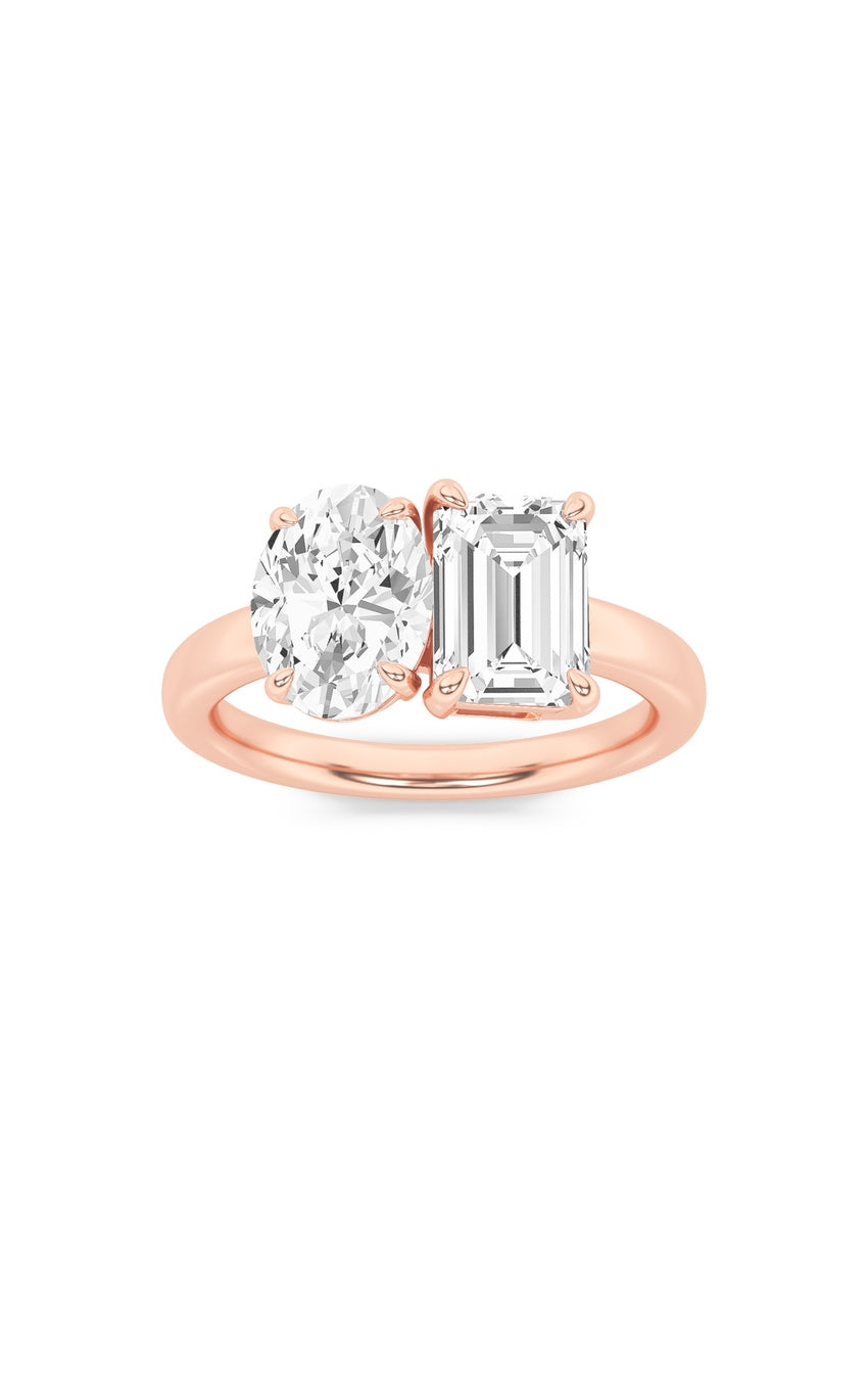 3Cttw Emerald Shaped Lab Grown Diamond (F/VS) Toiet Moi Engagement Ring in 14K Gold
