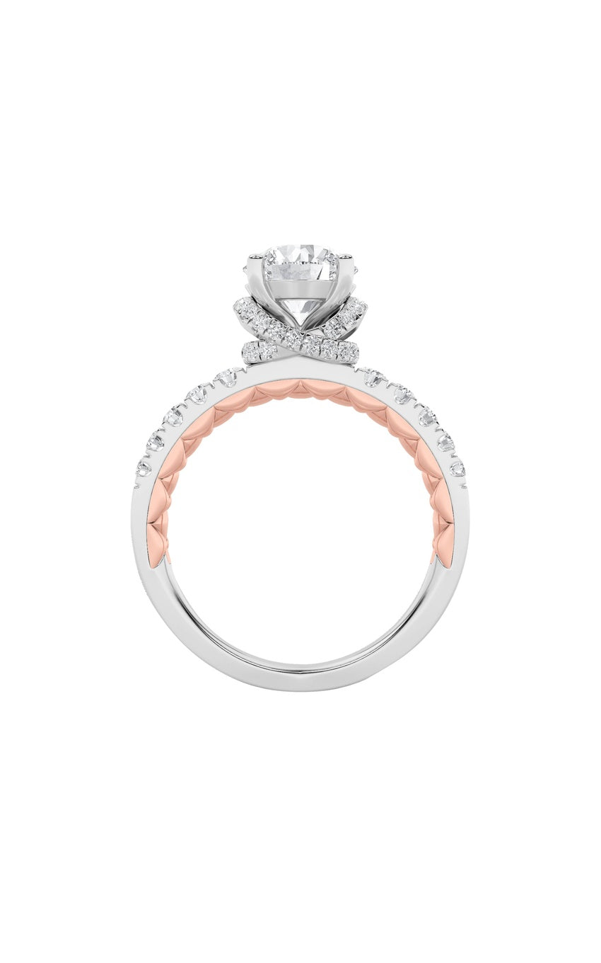 2Cttw Round Shaped Lab Grown Diamond (F/VS) Two Tone Accented Fancy Engagement Ring in 14K Gold
