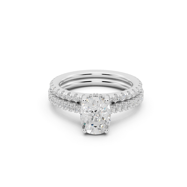 Ovani® Lab-grown Diamond Elongated Cushion Hidden Halo Bridal Set