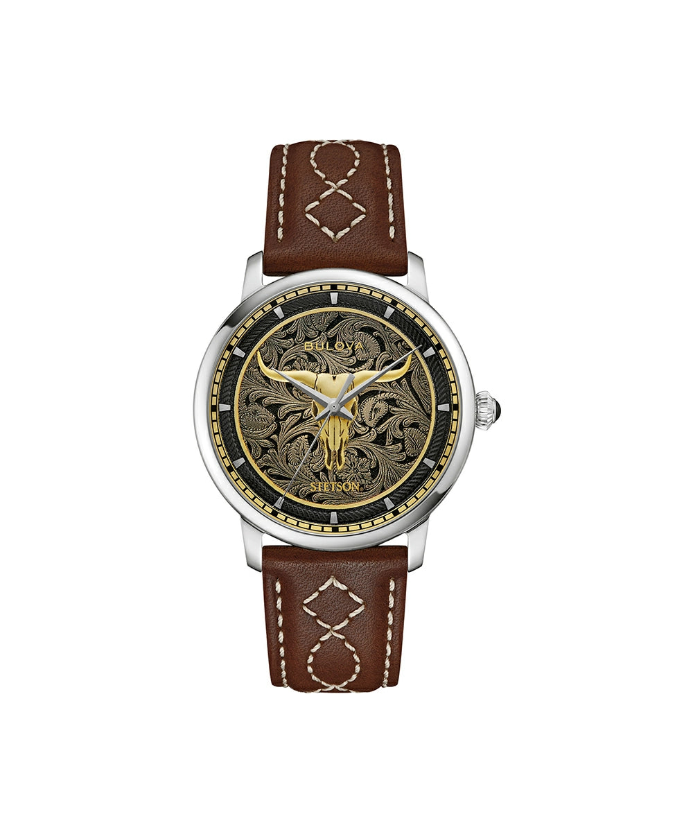 Bulova Stetson Longhorn watch, model 96A334, front view.