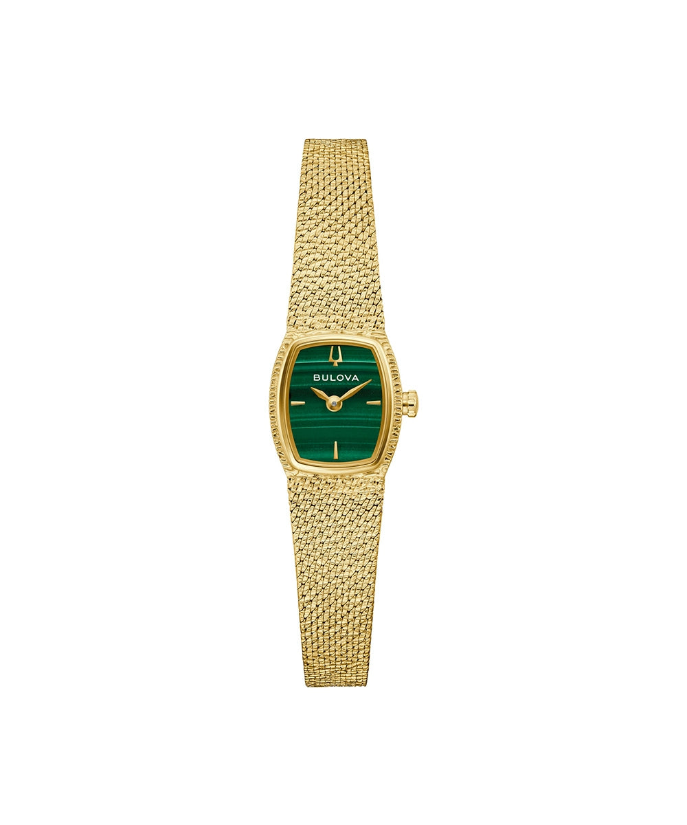 Bulova Goddess of Time - Malachite watch, model 97L184, front view.