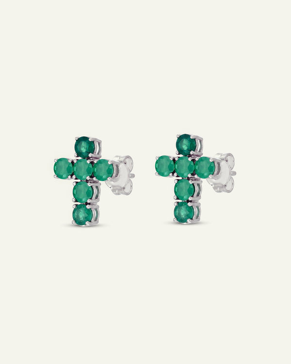 Aanika V. Emerald Cross Earrings