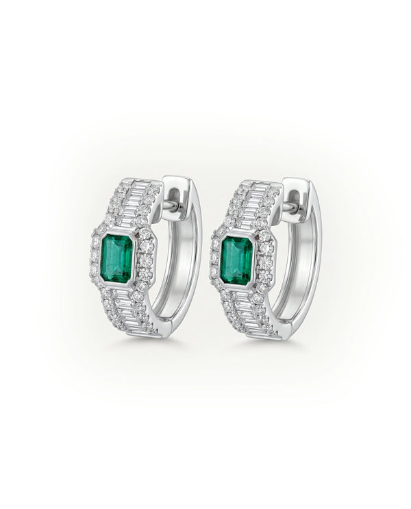Aanika V. Emerald & Diamond Baguette Huggie Hoops