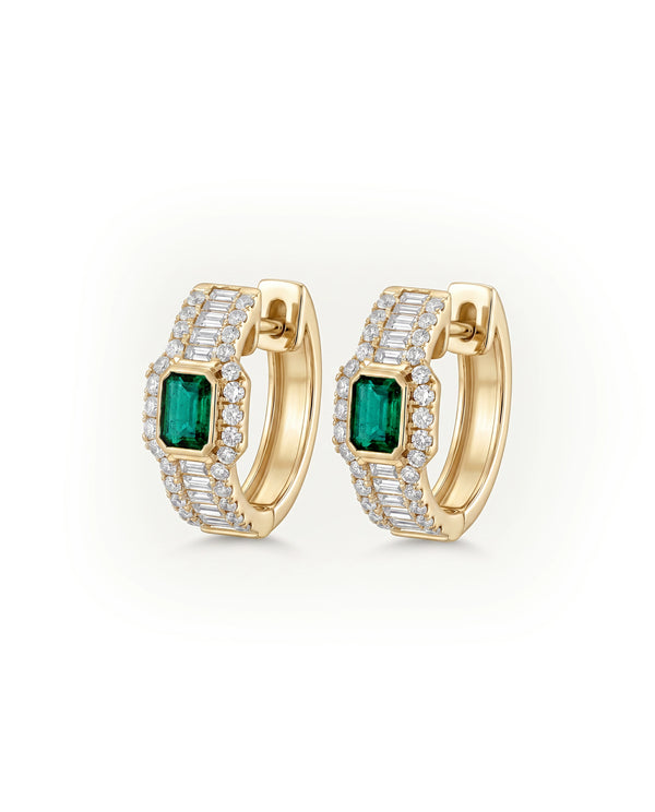 Aanika V. Emerald & Diamond Baguette Huggie Hoops