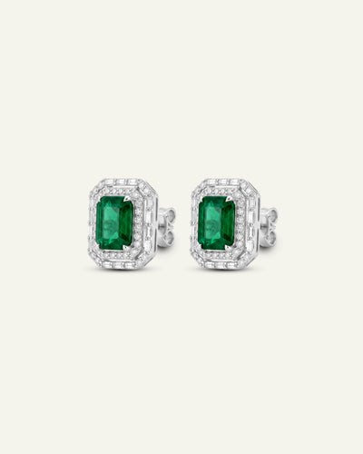 Aanika V. Emerald & Diamond Double Halo Studs - alternate view