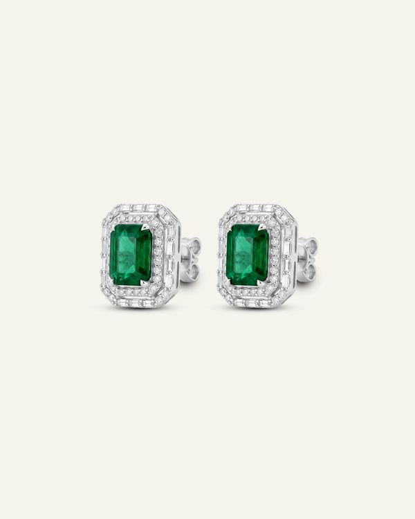 Aanika V. Emerald & Diamond Double Halo Studs