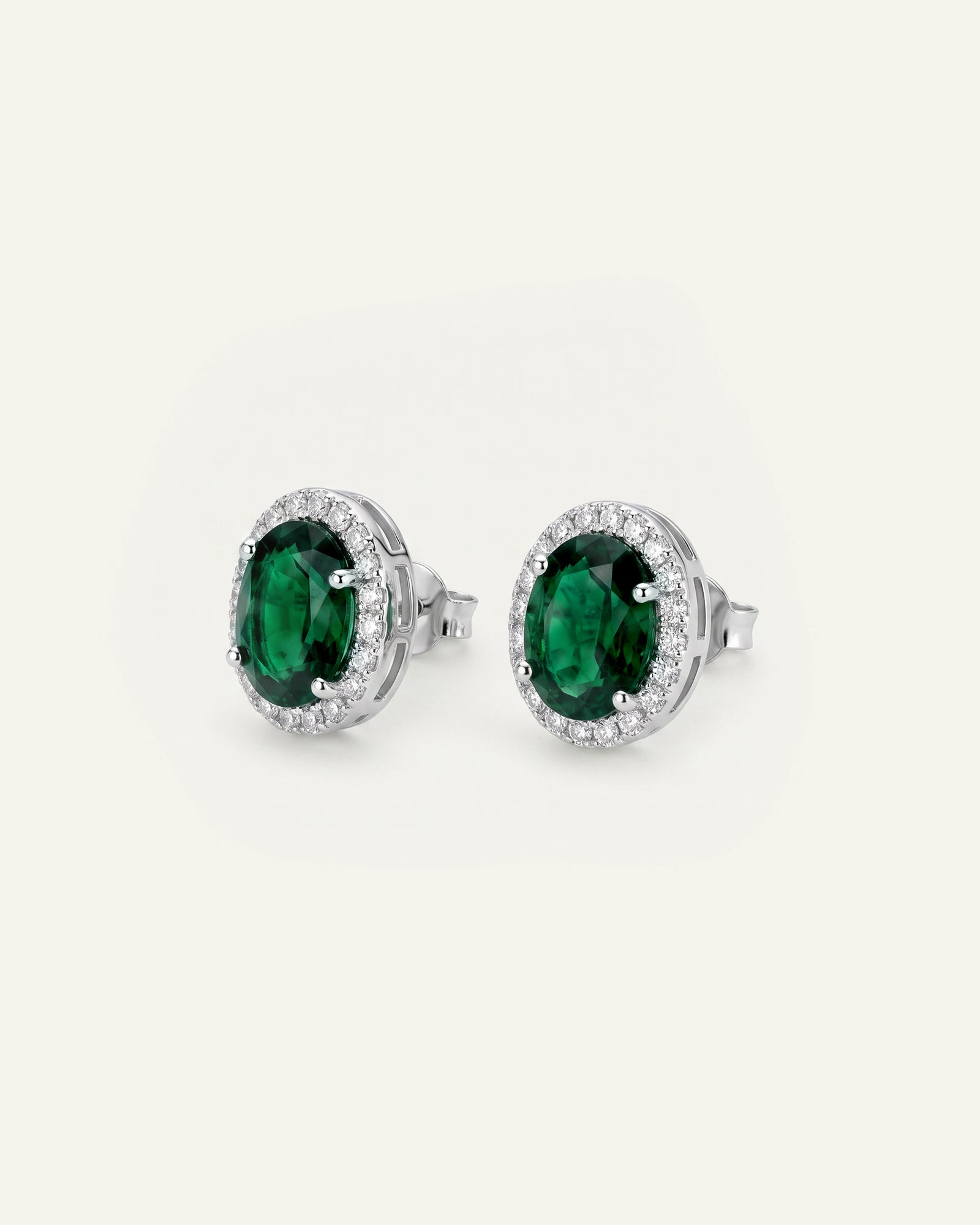 Aanika V. Emerald & Diamond Halo Studs