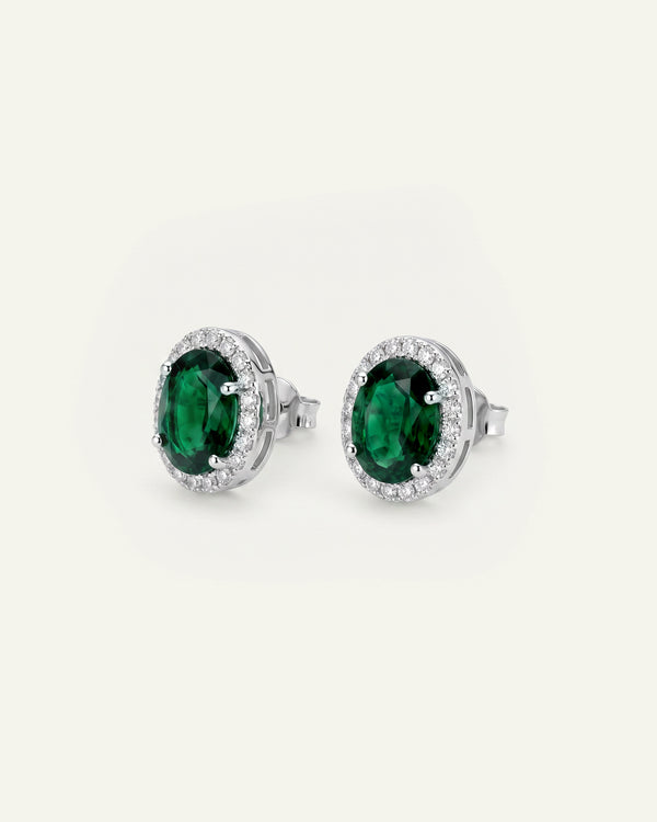 Aanika V. Emerald & Diamond Halo Studs