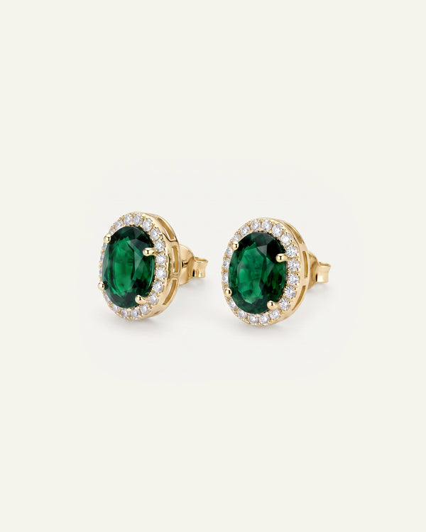 Aanika V. Emerald & Diamond Halo Studs