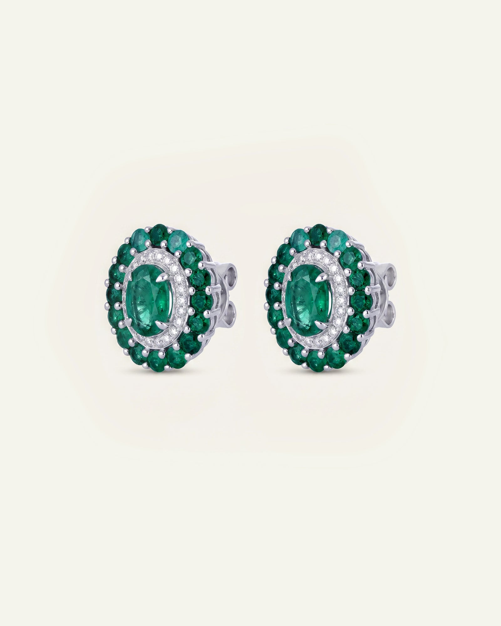 Aanika V. Emerald & Diamond Halo Studs
