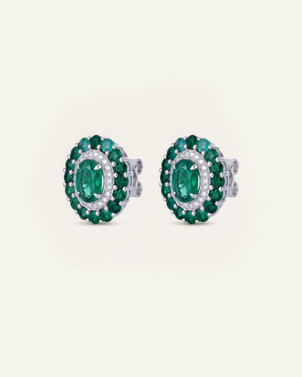 Aanika V. Emerald & Diamond Halo Studs