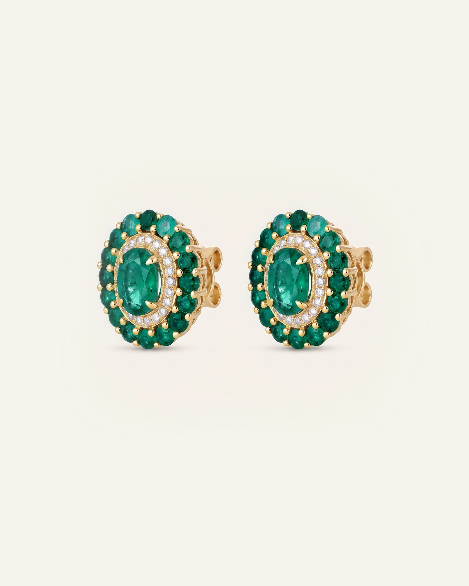 Aanika V. Emerald & Diamond Halo Studs