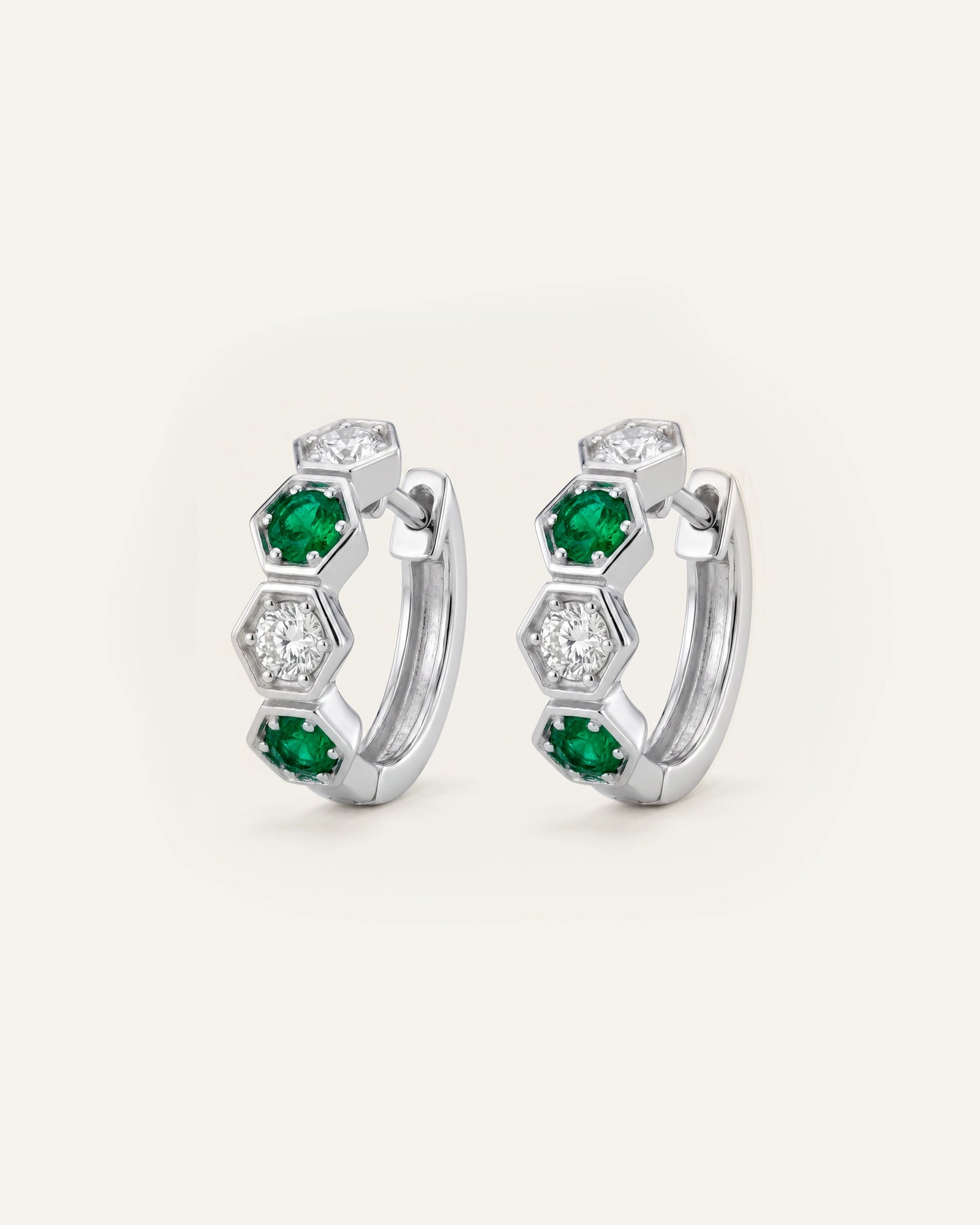 Aanika V. Emerald & Diamond Alternating-stone Huggie Hoop