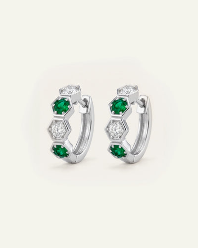 Aanika V. Emerald & Diamond Alternating-stone Huggie Hoop - alternate view