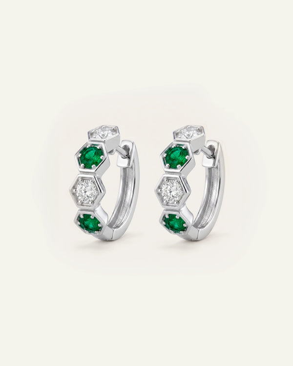Aanika V. Emerald & Diamond Alternating-stone Huggie Hoop