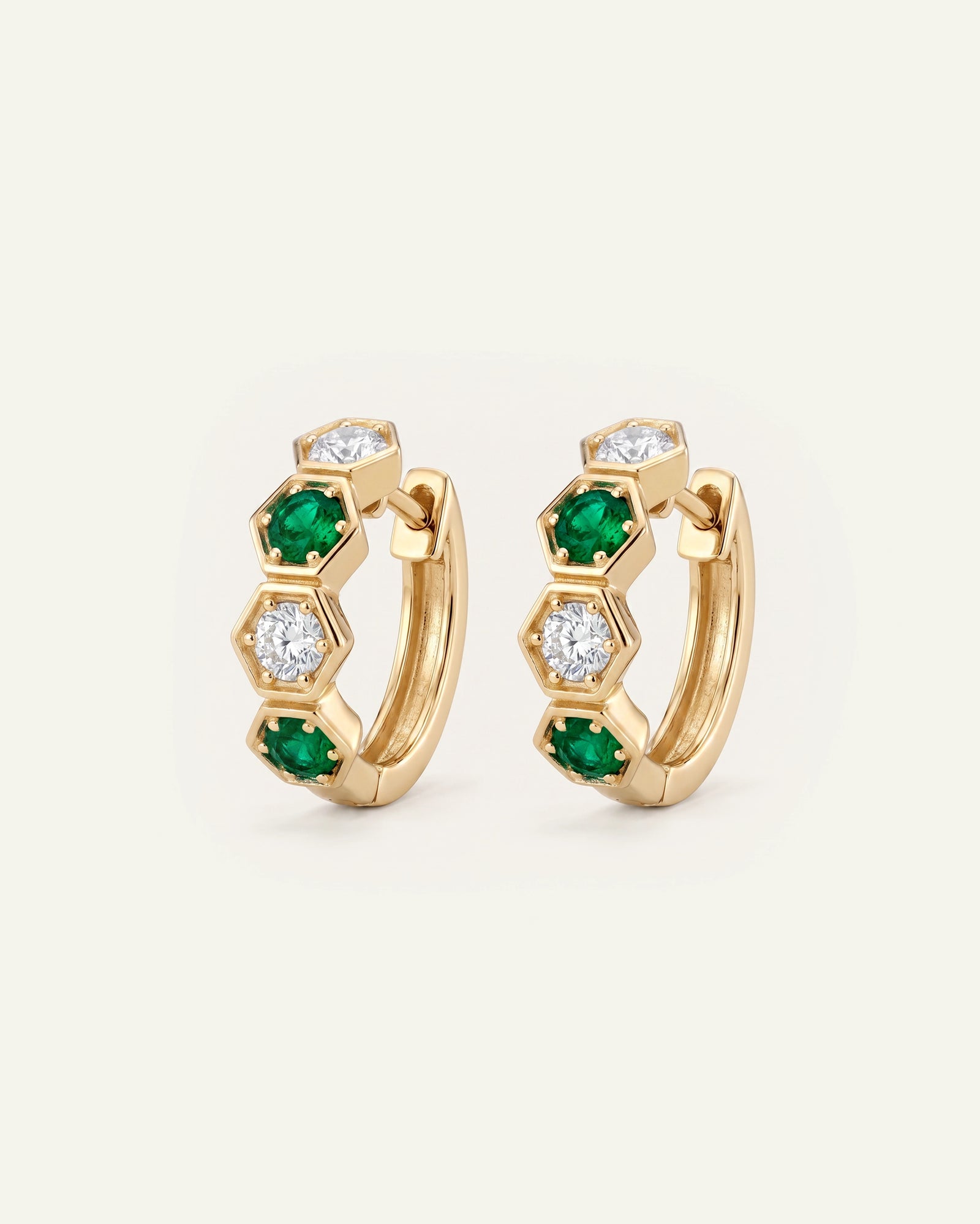 Aanika V. Emerald & Diamond Alternating-stone Huggie Hoop