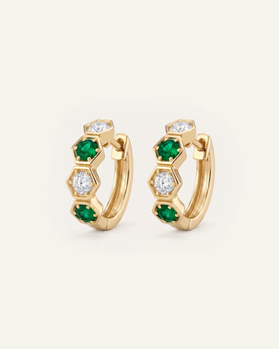 Aanika V. Emerald & Diamond Alternating-stone Huggie Hoop
