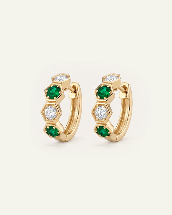 Aanika V. Emerald & Diamond Alternating-stone Huggie Hoop