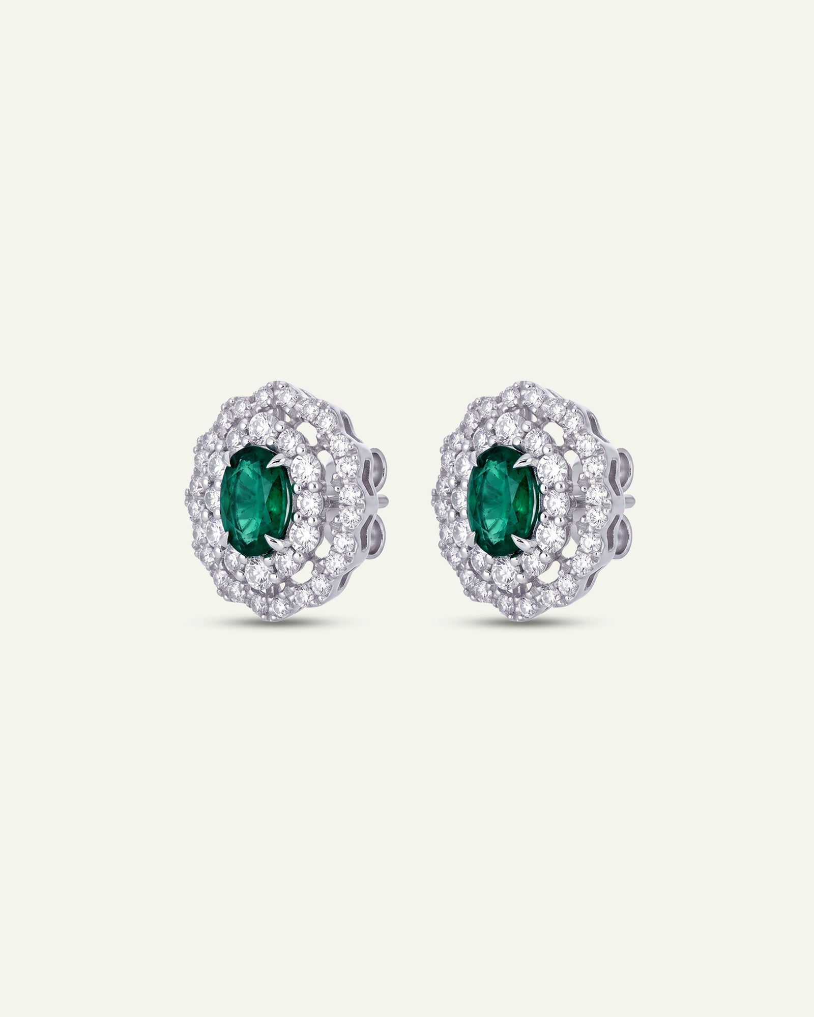 Aanika V. Emerald & Diamond Double Halo Studs