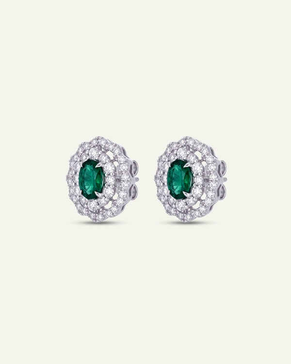 Aanika V. Emerald & Diamond Double Halo Studs