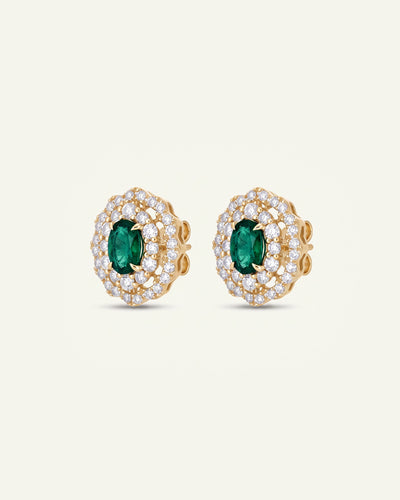 Aanika V. Emerald & Diamond Double Halo Studs