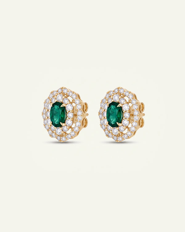 Aanika V. Emerald & Diamond Double Halo Studs