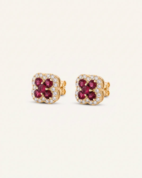 Aanika V. Ruby & Diamond Flower Studs