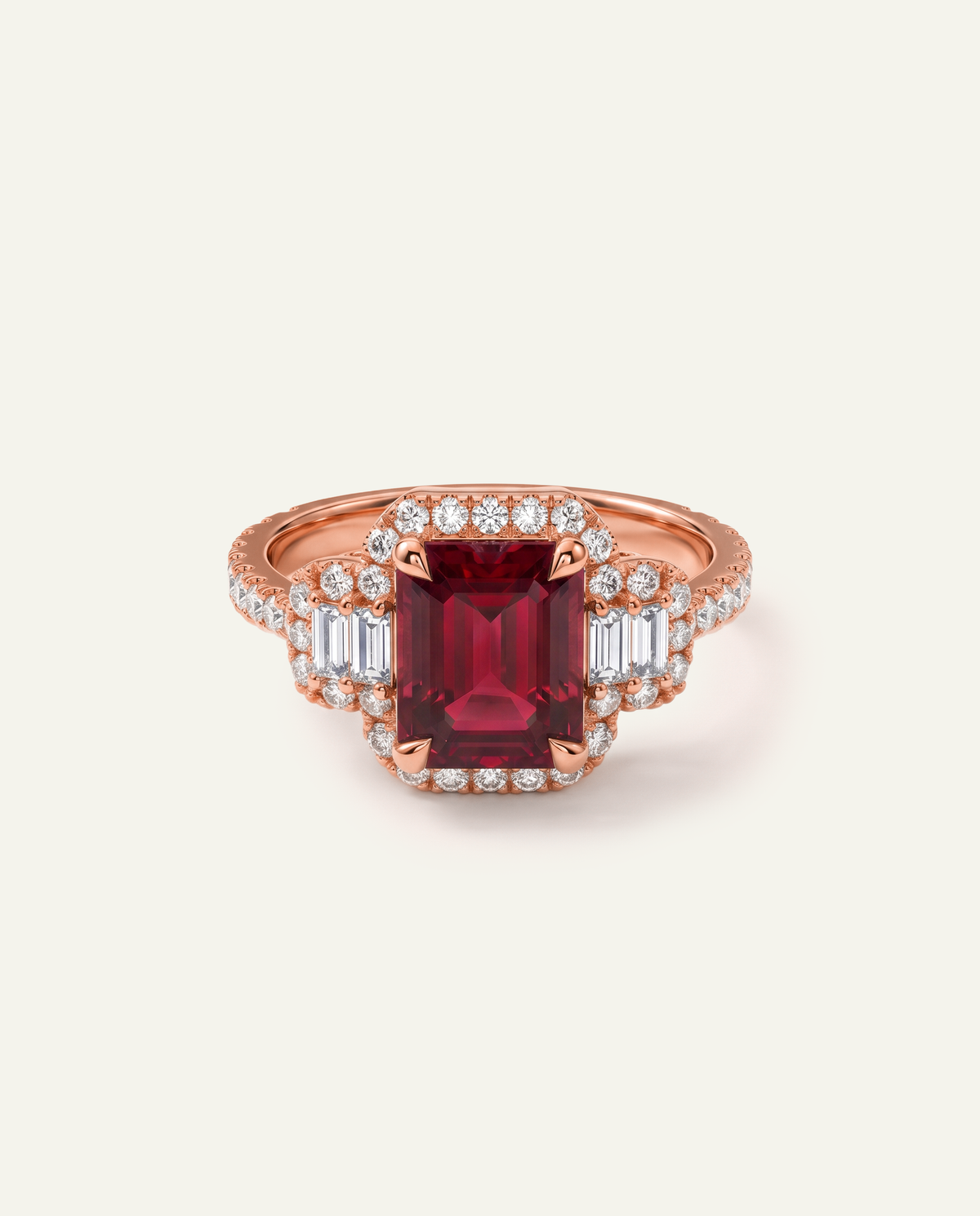 Aanika V® ruby & lab-grown diamond halo baguette accent ring - alternate product view