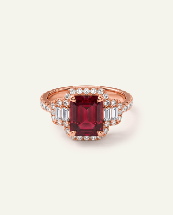 Aanika V. Lab-created Ruby & Lab-grown Diamond Baguette Halo Ring