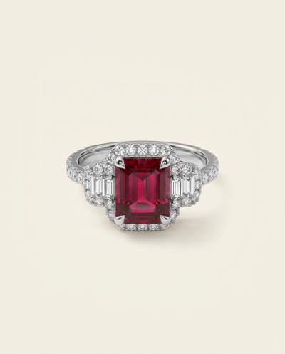 Aanika V. Lab-created Ruby & Lab-grown Diamond Baguette Halo Ring - alternate view