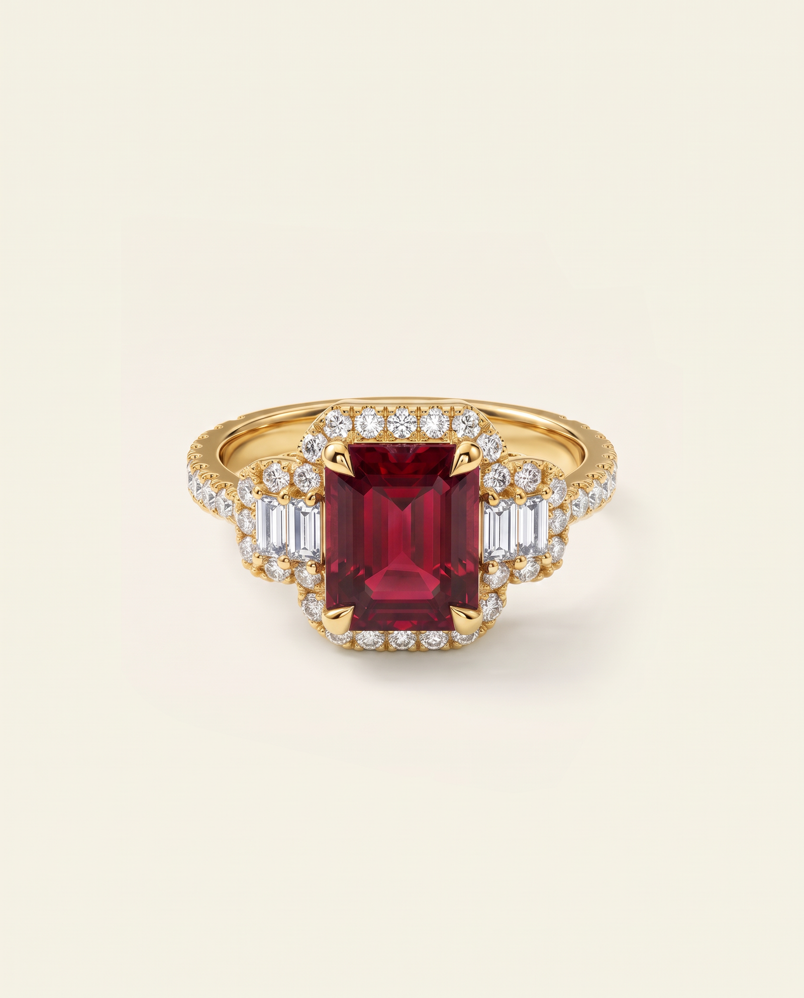 Aanika V. Lab-created Ruby & Lab-grown Diamond Baguette Halo Ring