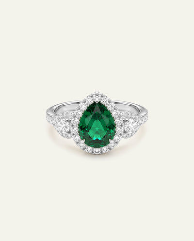Aanika V. Lab-created Emerald & Lab-grown Diamond Halo Ring - alternate view
