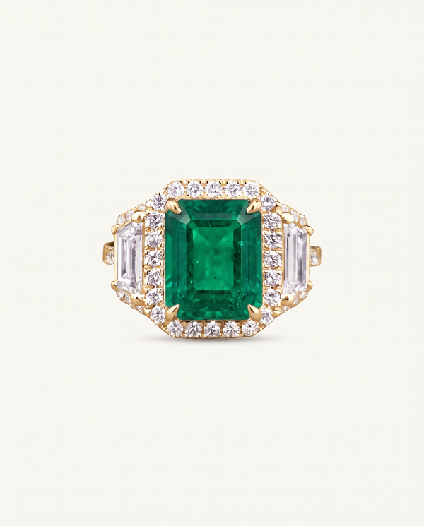 Aanika V. Lab-created Emerald & Lab-grown Diamond Halo Ring