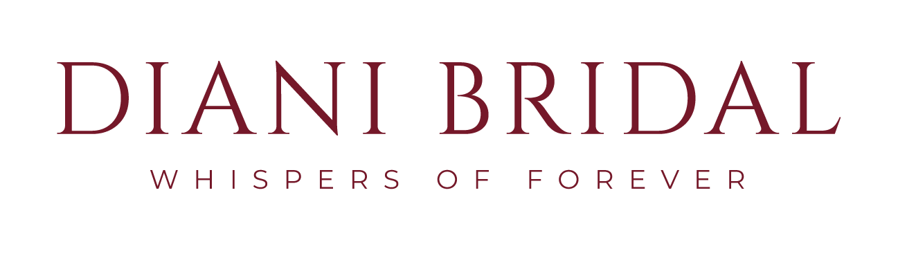 Diani Bridal logo with the tagline Whispers of Forever in elegant maroon text on a light gray background.