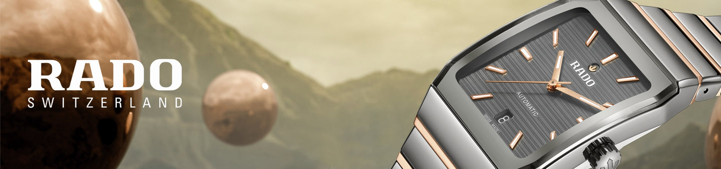 Rado watch with space-themed background featuring planets