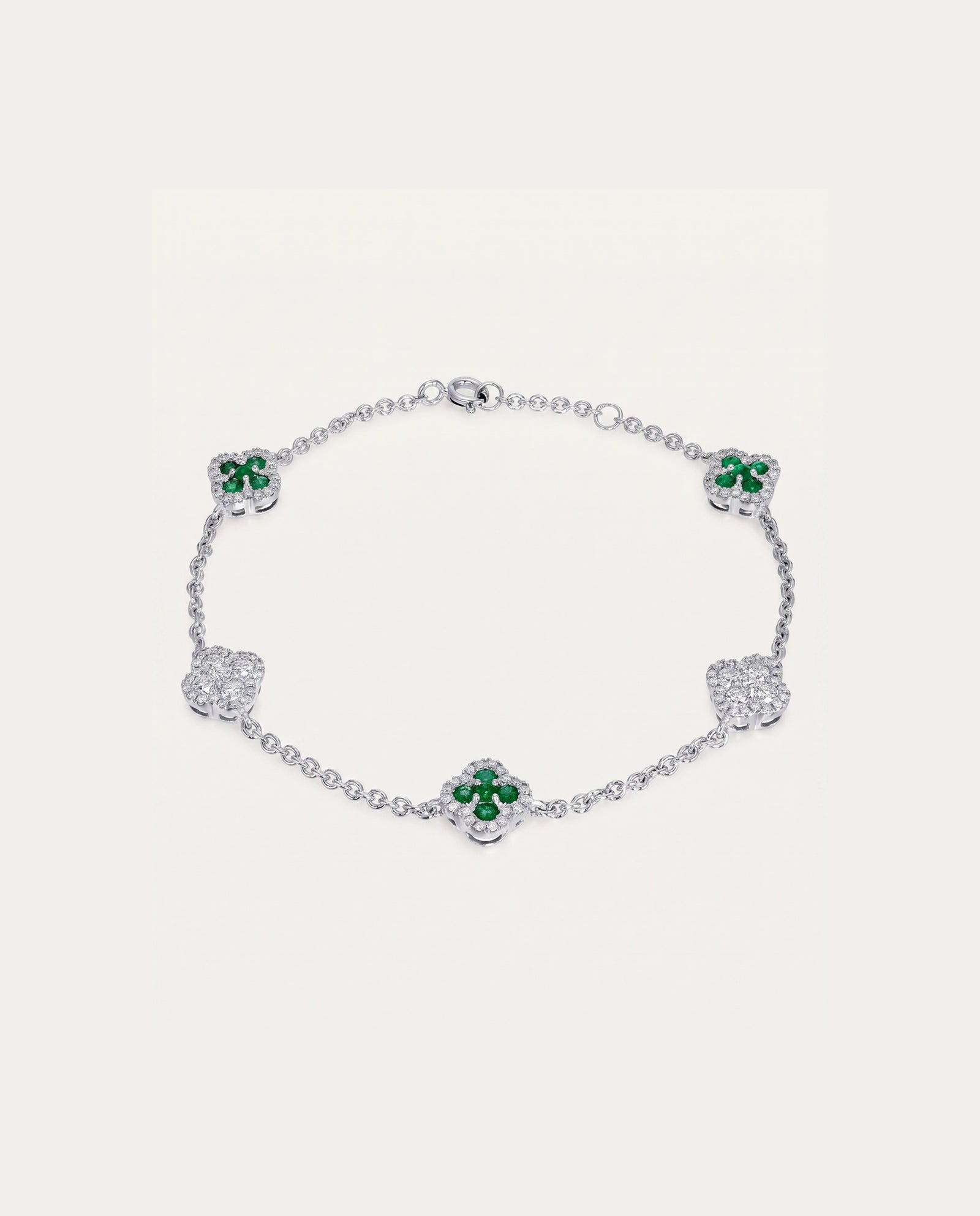 Aanika V. Emerald & Diamond Clover Design Bracelet