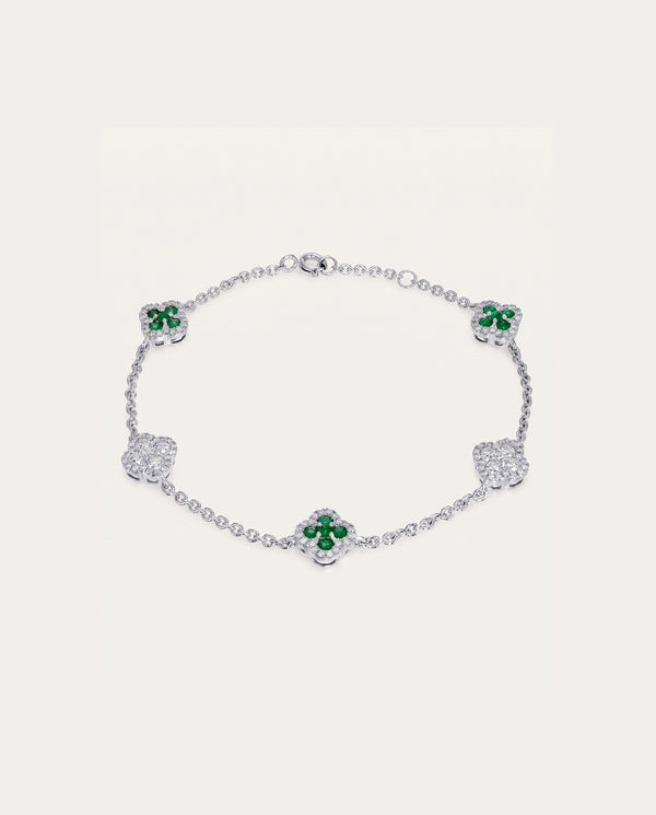 Aanika V. Emerald & Diamond Clover Design Bracelet