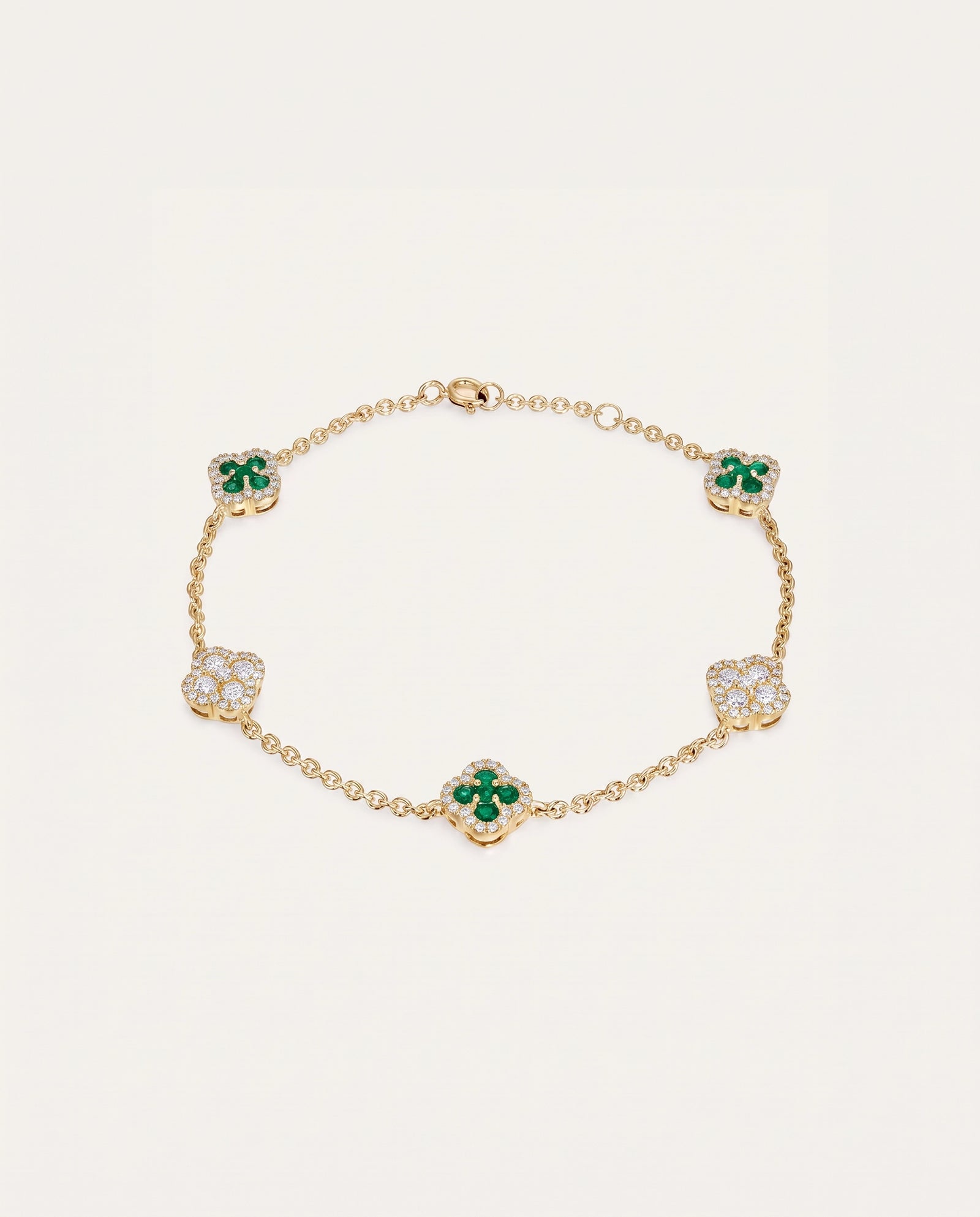 Aanika V. Emerald & Diamond Clover Design Bracelet