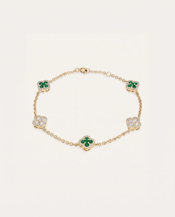 Aanika V. Emerald & Diamond Clover Design Bracelet