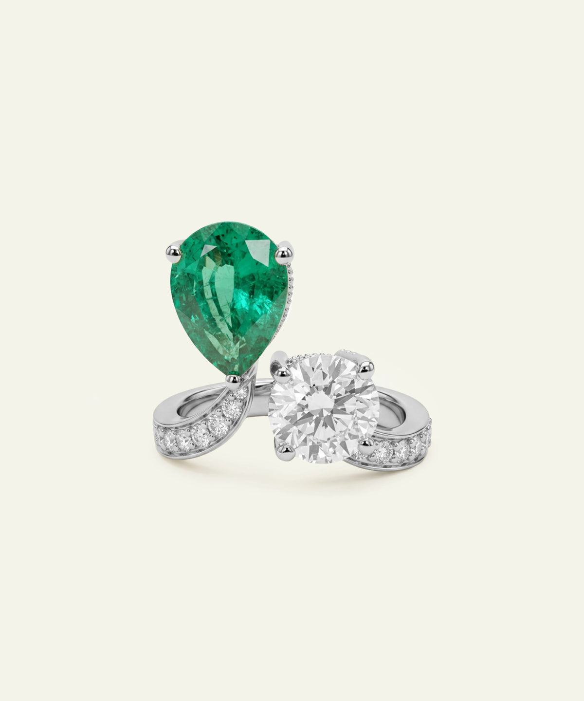 Aanika V. Lab-created Emerald & Lab-grown Diamond Bypass Ring