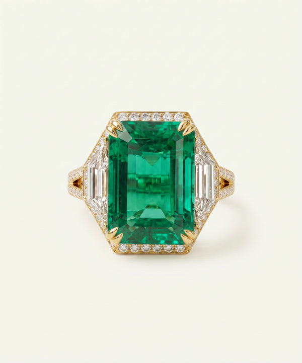 Aanika V. Lab-created Emerald & Lab-grown Diamond Halo Ring