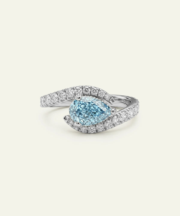 Ovani® Lab-grown Blue Diamond Pear Pavé Bypass Ring -  2.3 Ct. T.W.