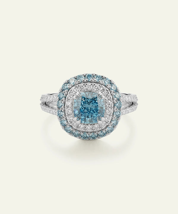 Ovani® Lab-grown Blue Diamond Cushion Double Halo Engagement Ring -  2.00 Ct. T.W.
