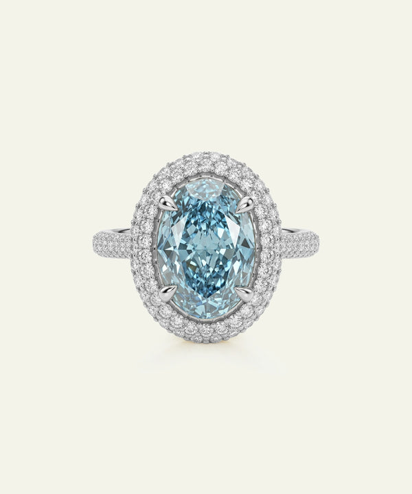 Ovani® Lab-grown Blue Diamond Oval Halo Engagement Ring -  5.24 Ct. T.W.