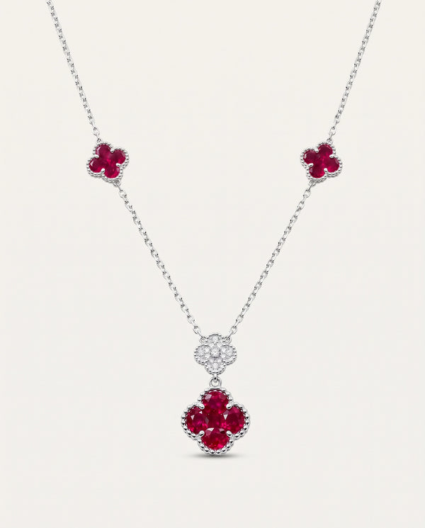 Aanika V. Ruby & Diamond Clover Flower Shape Necklace