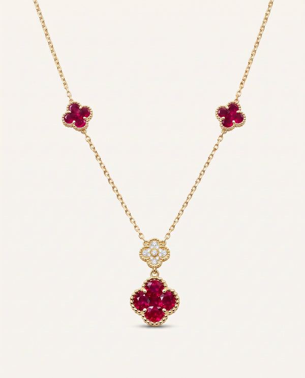 Aanika V. Ruby & Diamond Clover Flower Shape Necklace